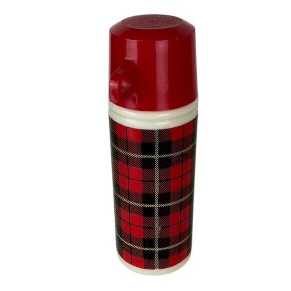Avon Red Plaid Thermos Decanter 3 OZ Glass Bottle Vintage Collectible 1979 - Picture 5 of 15
